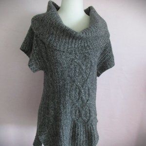 Size S/M 100% CASHMERE Short Sleeve Roll Neck Gray Pullover Sweater